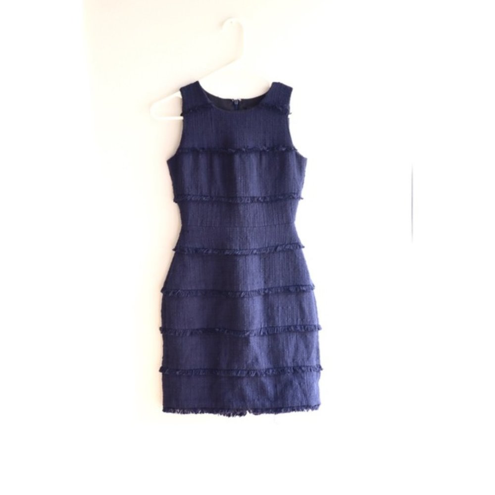J. Crew Fringy Tweed Sheath Dress Blue 000P